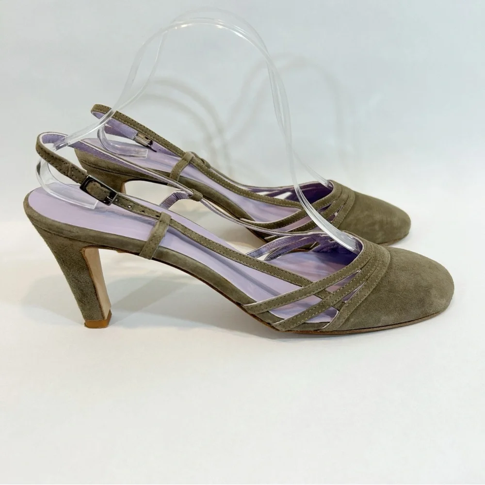 Boden Lavender Gray Suede Sling back Heels 41 US 9.5 Retro Bohemian Classic